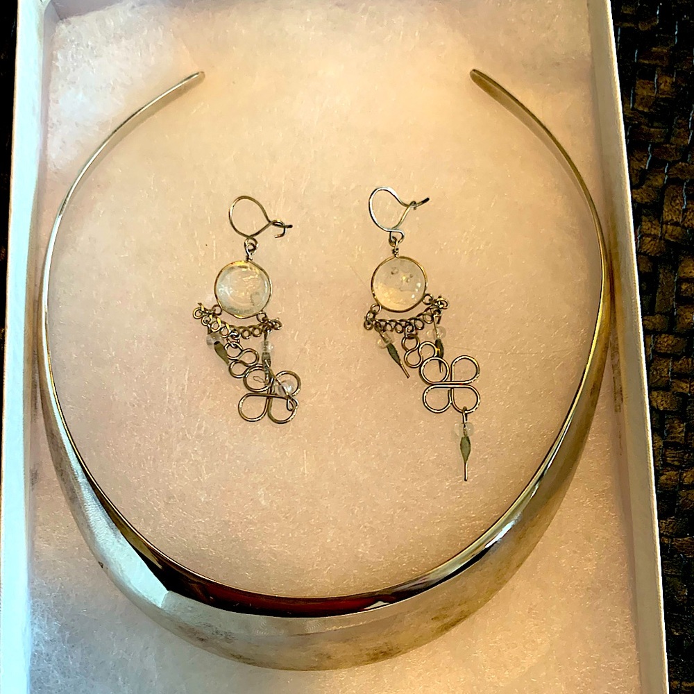 Sterling Silver cuff necklace and earrings